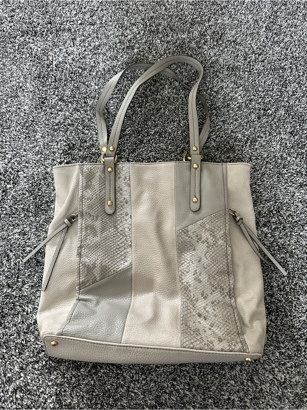Relic Neutral Patchwork Tote in Taupe and Light Gray